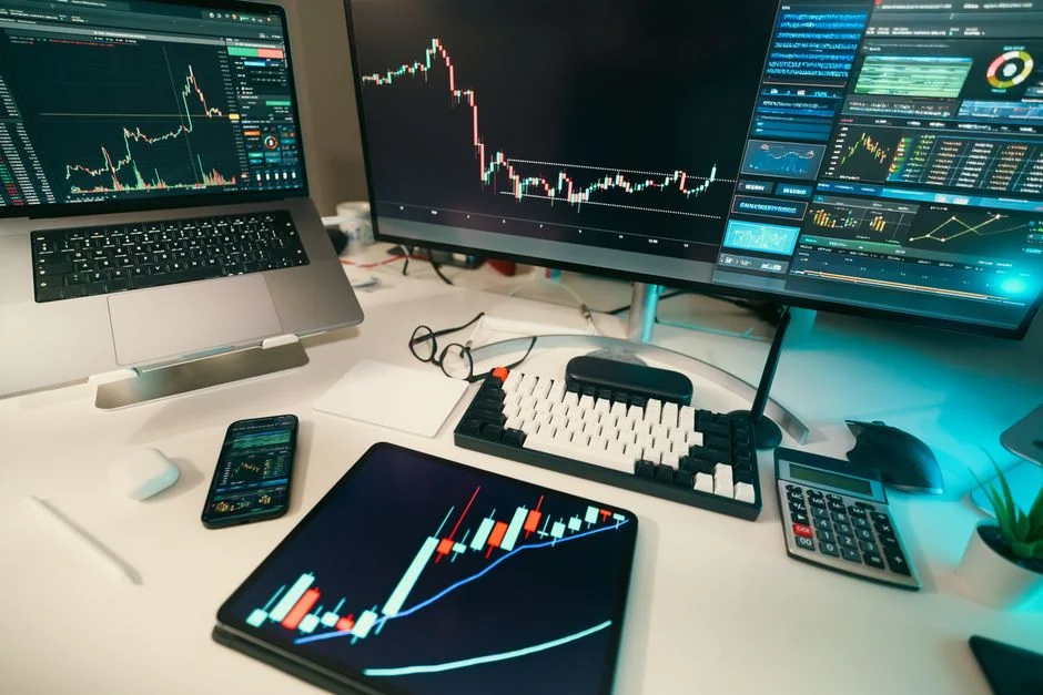 A top view on charts and smartphone in an office, showcasing data analytics.